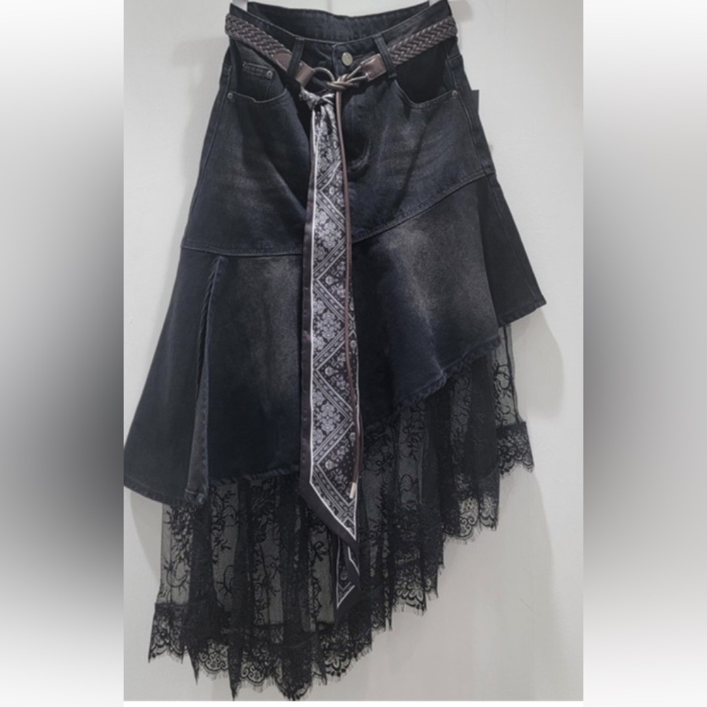 NWT CORE DENIM SKIRT WITH LACE.
